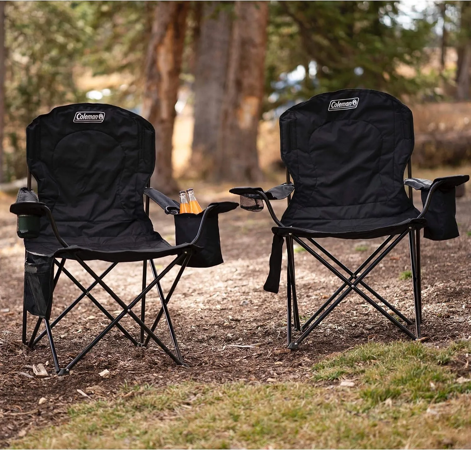 COLEMAN Portable Camping Chair with Built-In 4-Can Cooler, Cushioned Seat & Back