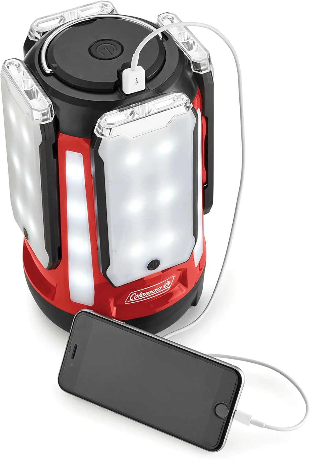 Coleman Quad Panel 800L LED Lantern, Water-Resistant Lantern with 4 Removable Magnetic Light Panels & USB Charging Port