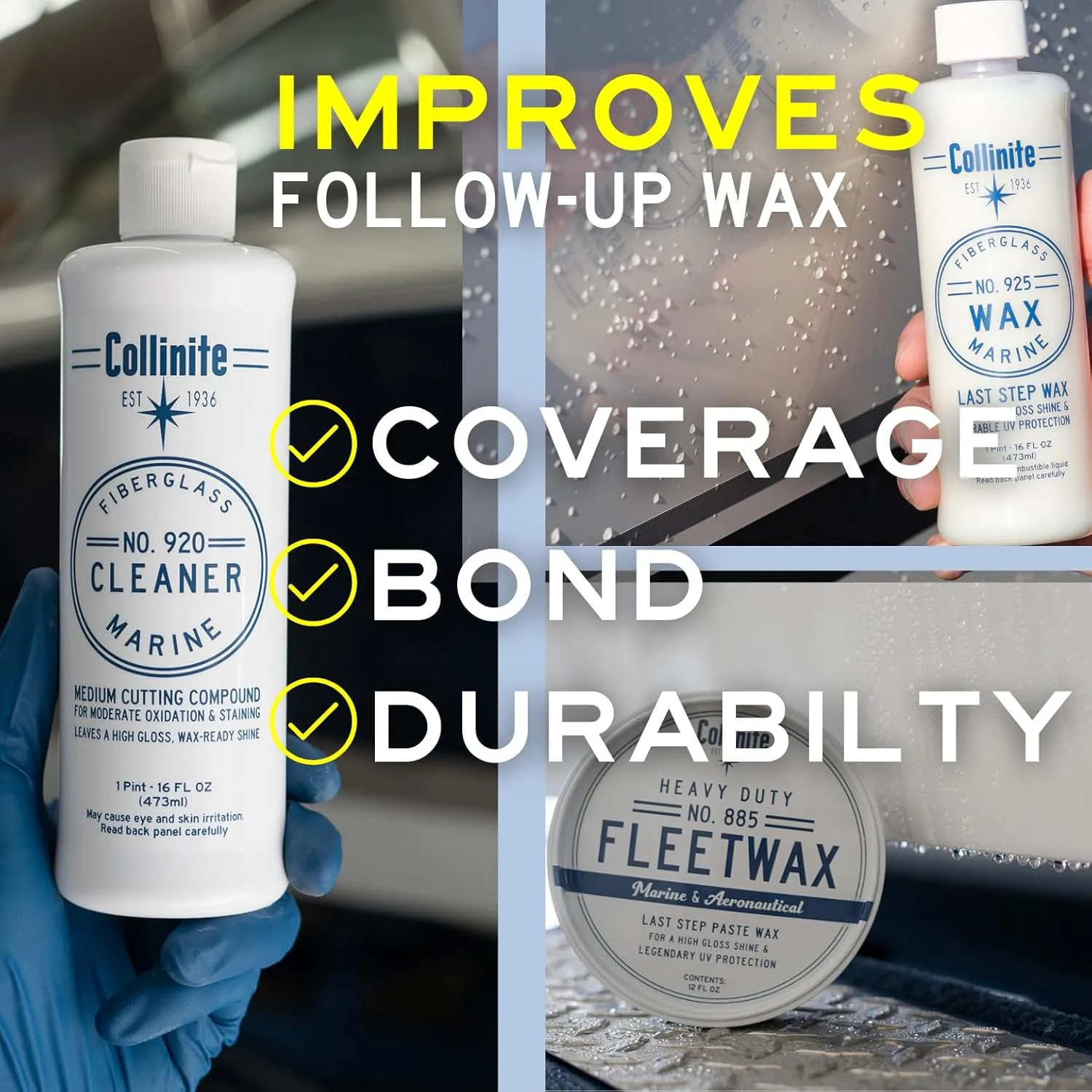 COLLINITE 920 Cleaner-Marine/RV Stain, Water Spot & Oxidation Remover. Easy to Use Heavy Duty Cleaning Compound Restores