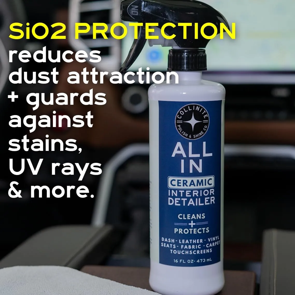 COLLINITE No. 21 All-in Universal Ceramic Interior Detailer – Easy Spray & Wipe Cleaner + SiO2 UV Protection for Leather