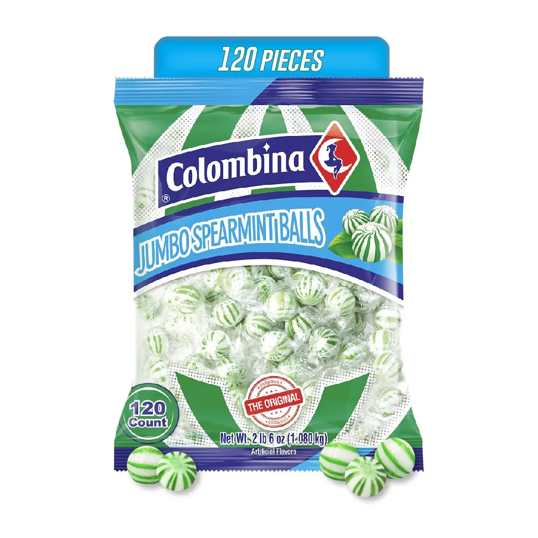 Colombina Jumbo Spearmint Balls, Individually Wrapped Natural Spearmint Flavored Candy, Ideal for Halloween and Christmas