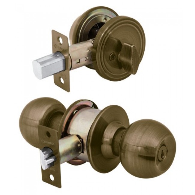 Combo cerraduras, llave-mariposa, latón antiguo,Hermex Basic - CMB-21P / 23617