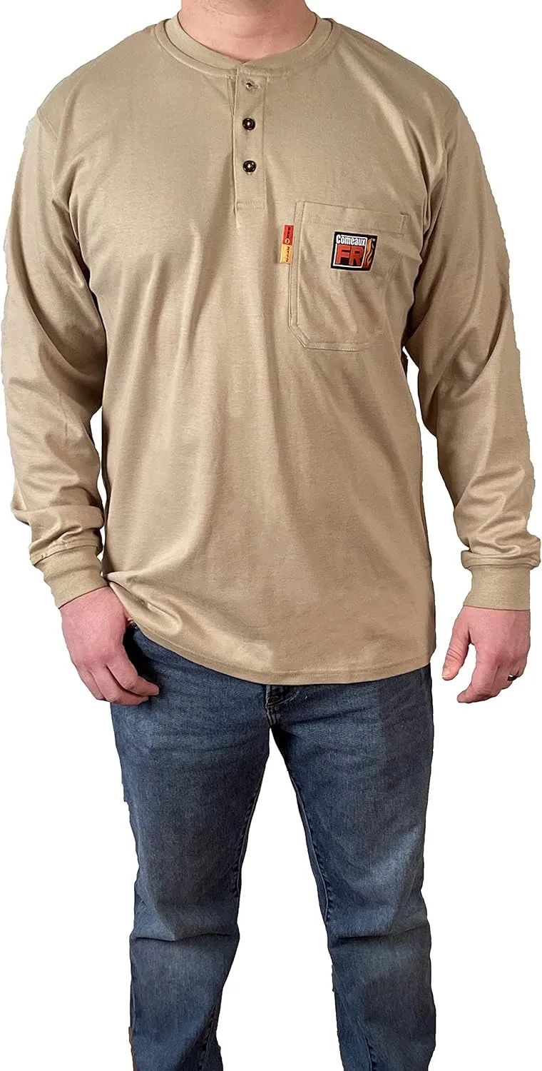 Henley Welding Work Shirt KHAKI Long Sleeve T-Shirt Mens (5XL, KHAKI)