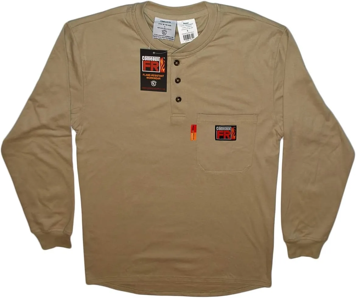 Henley Welding Work Shirt KHAKI Long Sleeve T-Shirt Mens (Small, KHAKI)