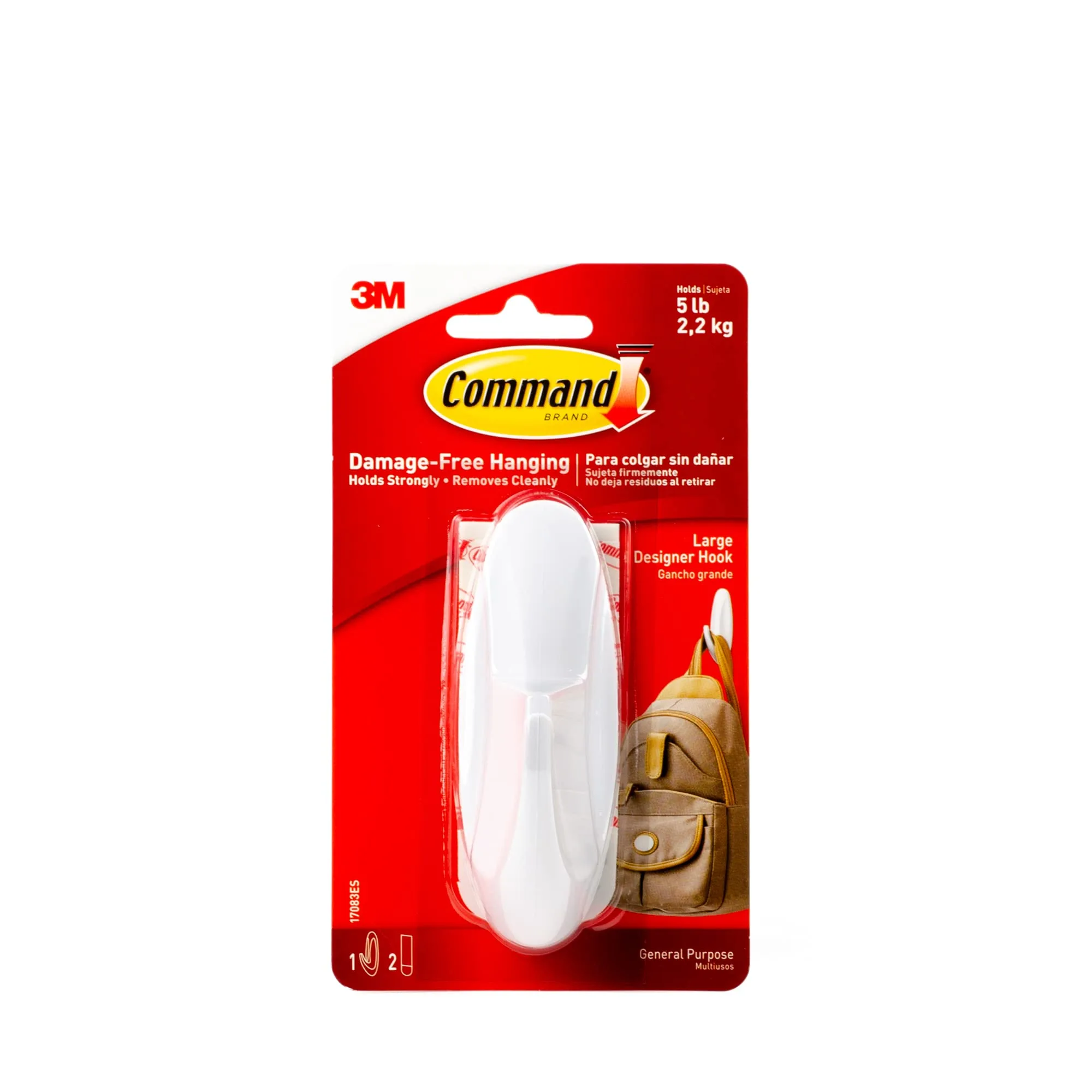 Command 17083 Designer Large Plastic Hook, 1 Hook 2 Strips