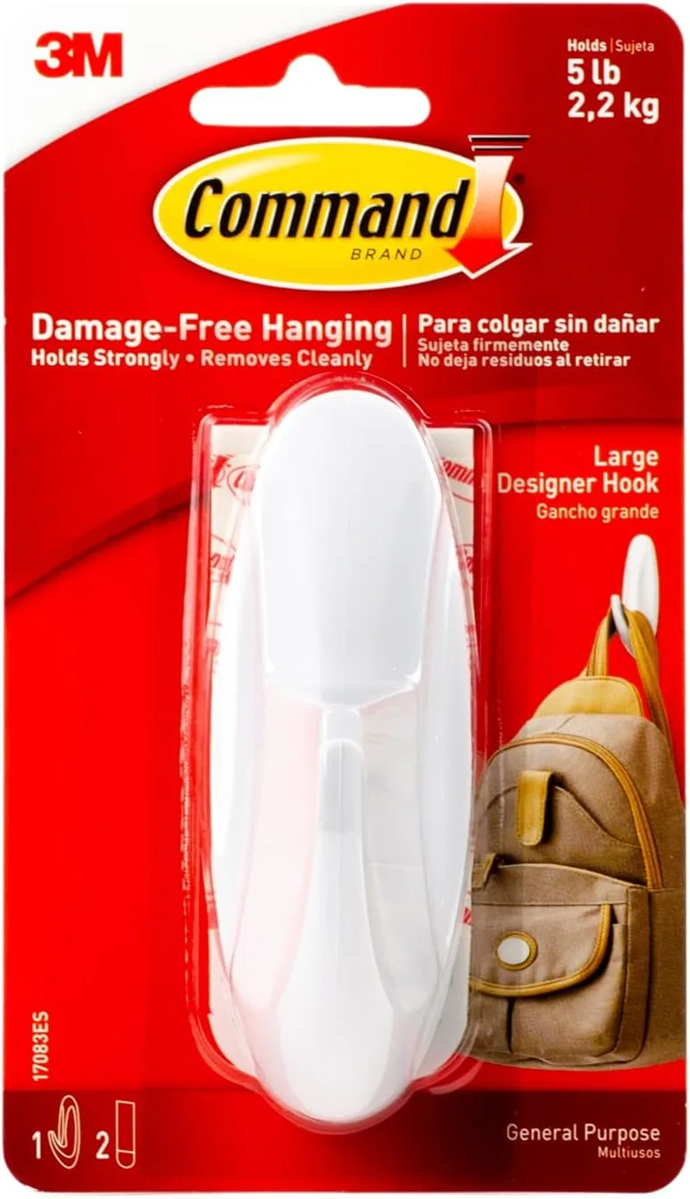 Command 17083 Designer Large Plastic Hook, 1 Hook 2 Strips