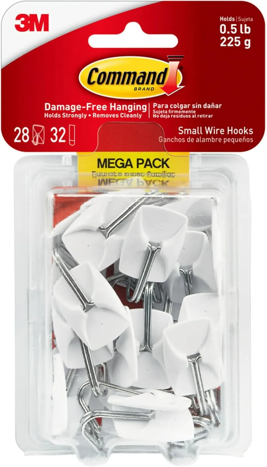 Command Small Wire Toggle Hooks, 28 White Hooks with 32 Adhesive Strips – Damage-Free Hanging