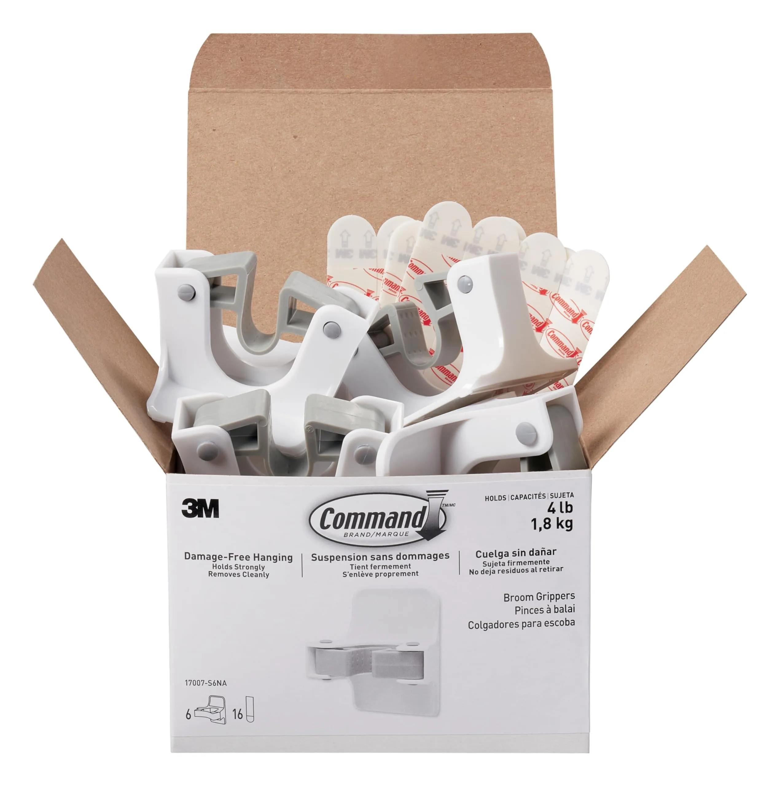 Command Broom and Mop Grippers Wall Hook, Damage Free Hanging Wall Mount Broom and Mop Holder