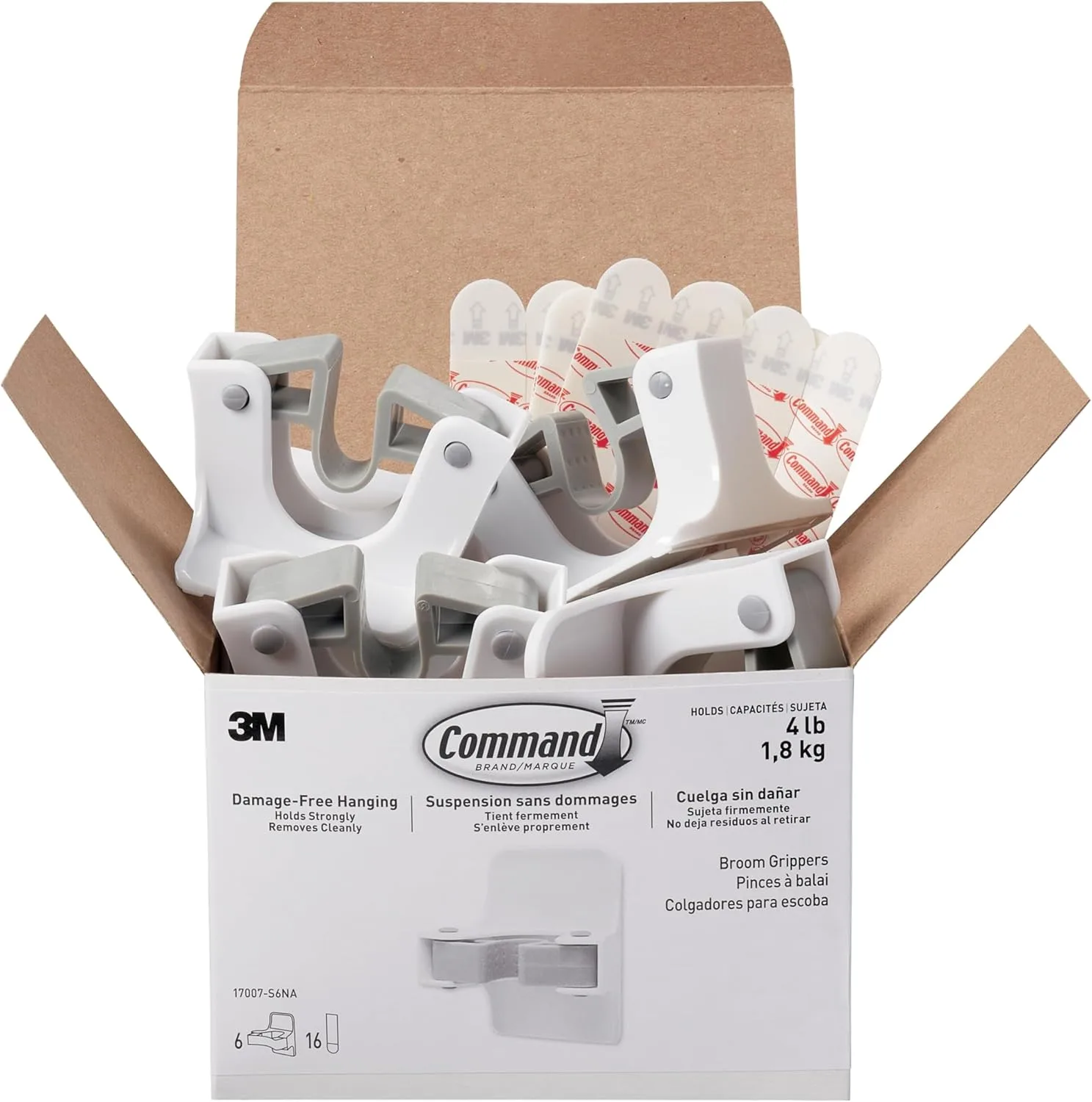 Command Broom and Mop Grippers Wall Hook, Damage Free Hanging Wall Mount Broom and Mop Holder