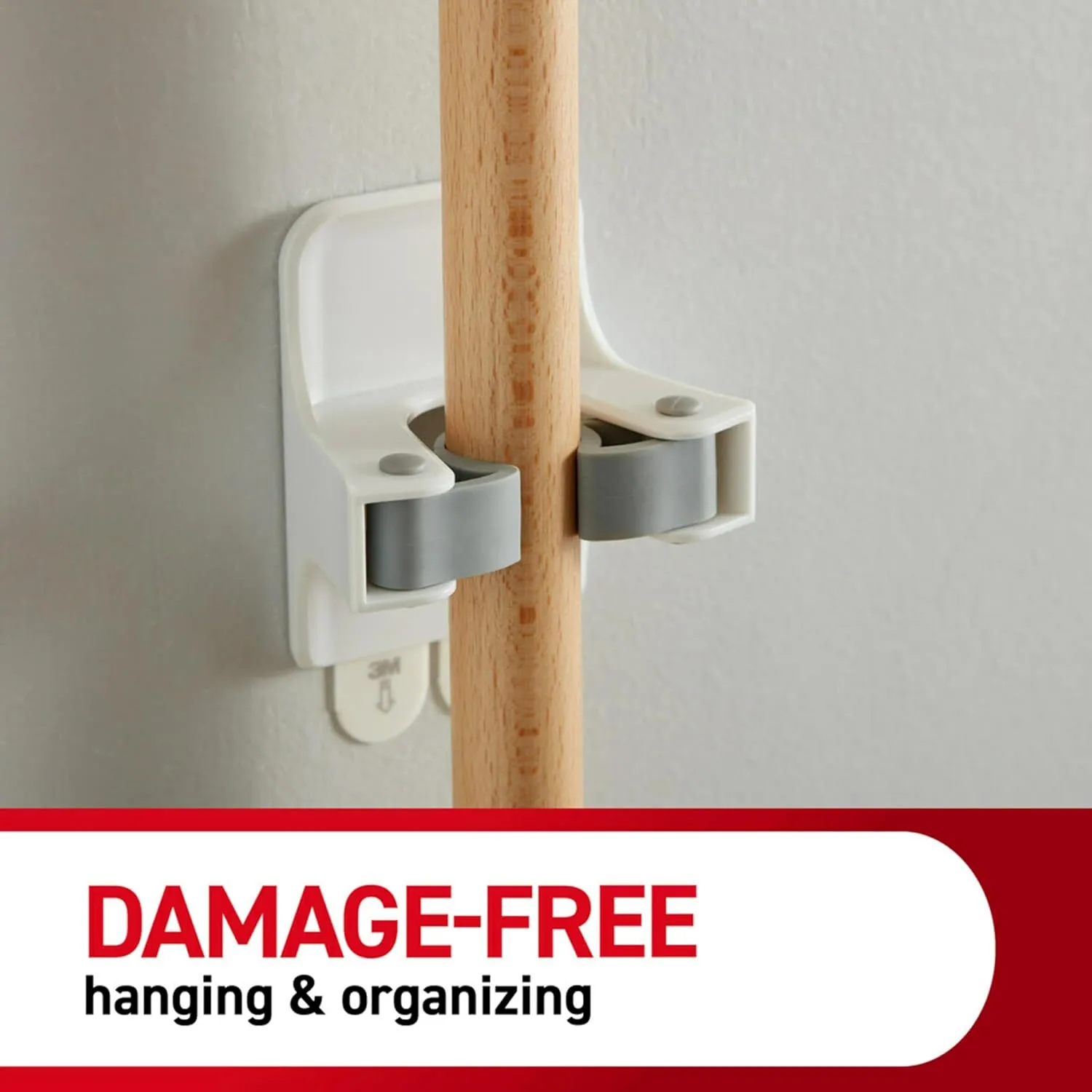Command Broom and Mop Grippers Wall Hook, Damage Free Hanging Wall Mount Broom and Mop Holder