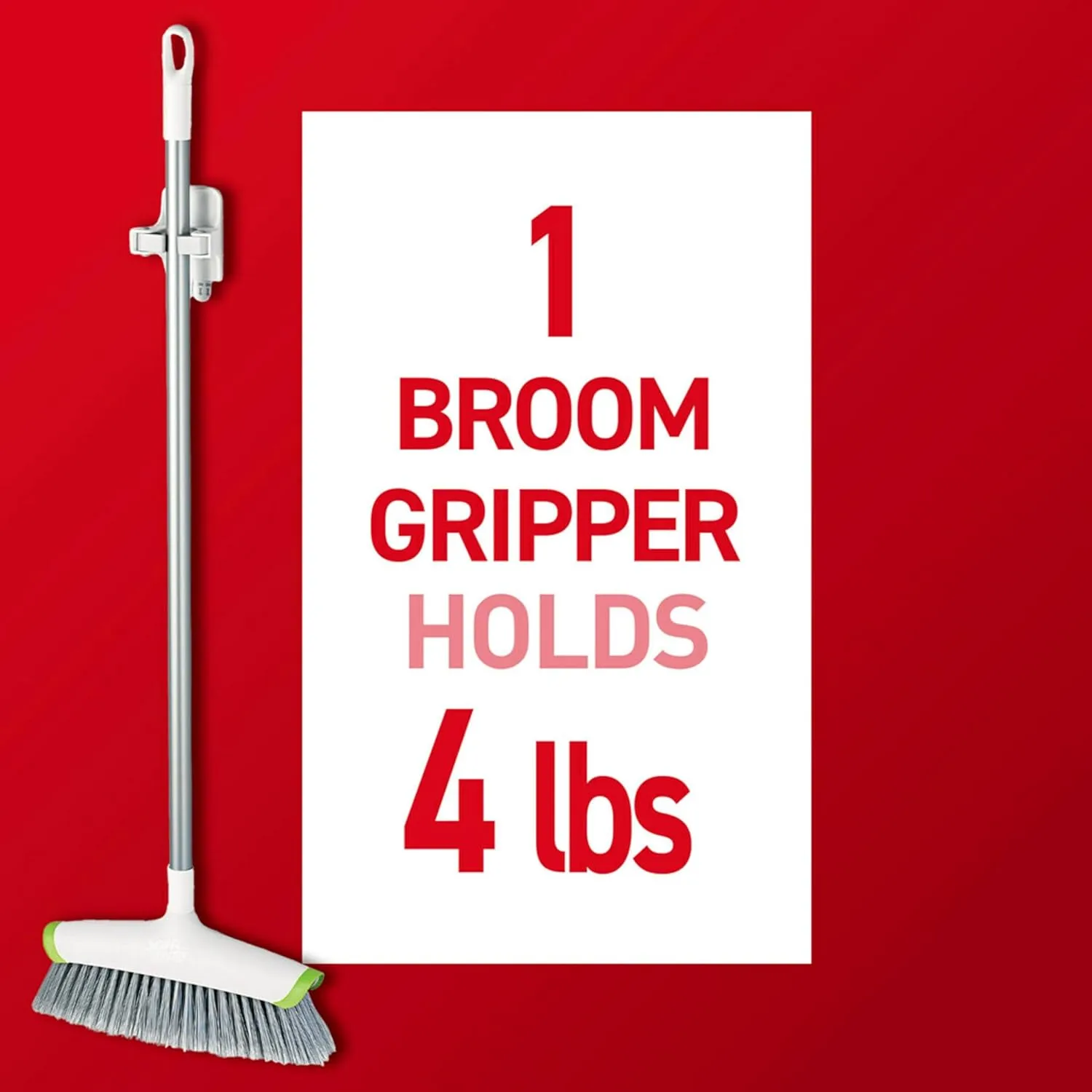 Command Broom and Mop Grippers Wall Hook, Damage Free Hanging Wall Mount Broom and Mop Holder