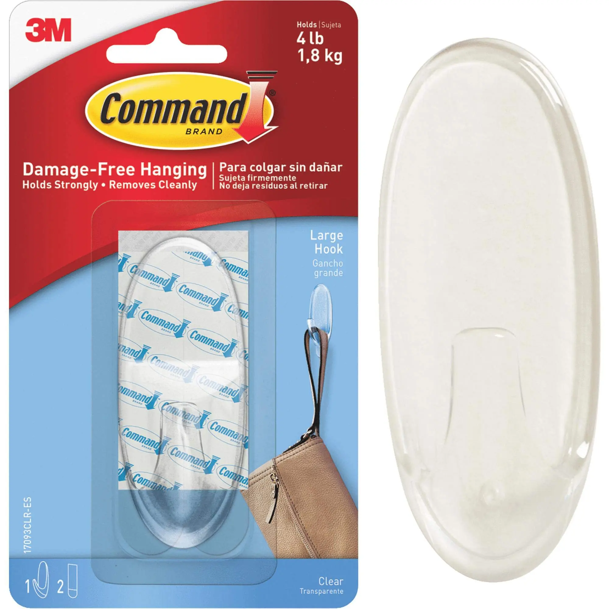 Command Large Clear Hook with Clear Strips, 4 lb Capacity