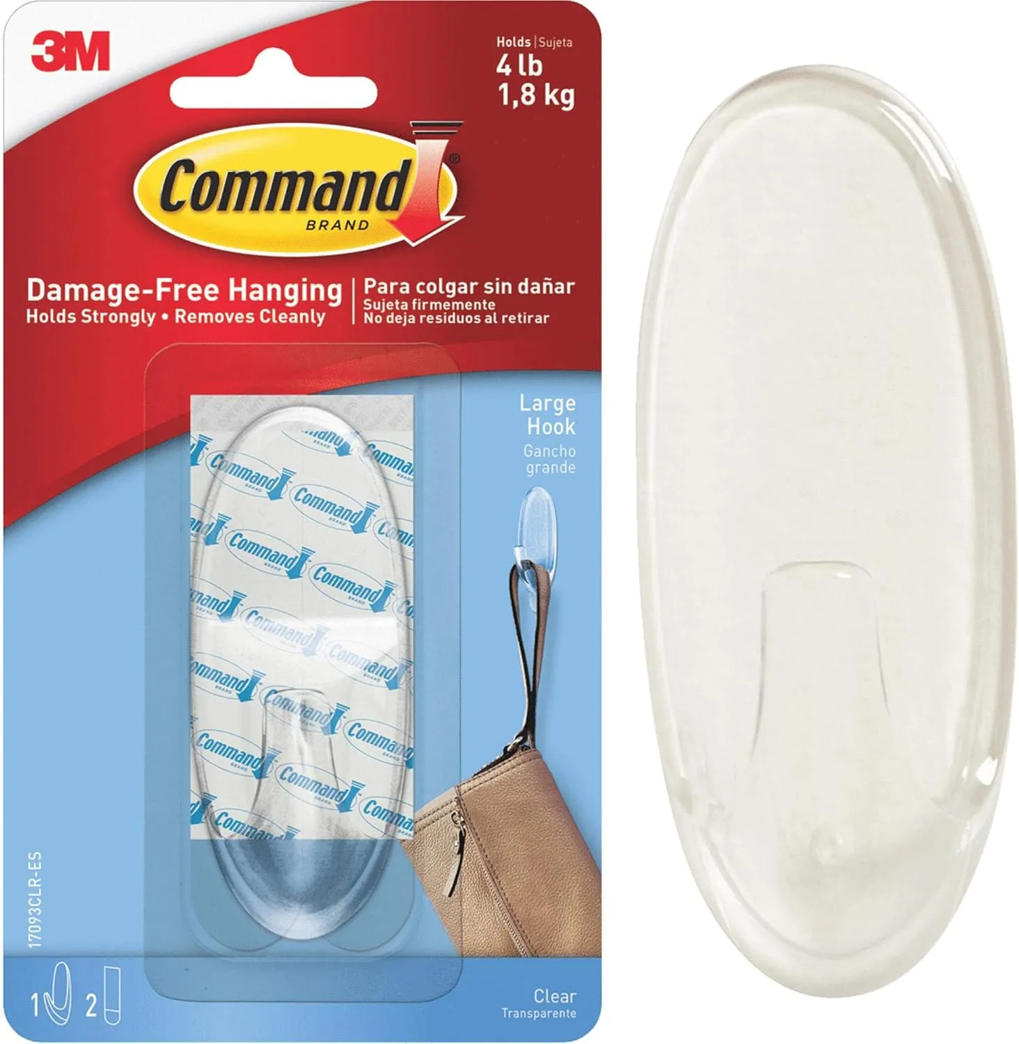 Command Large Clear Hook with Clear Strips, 4 lb Capacity