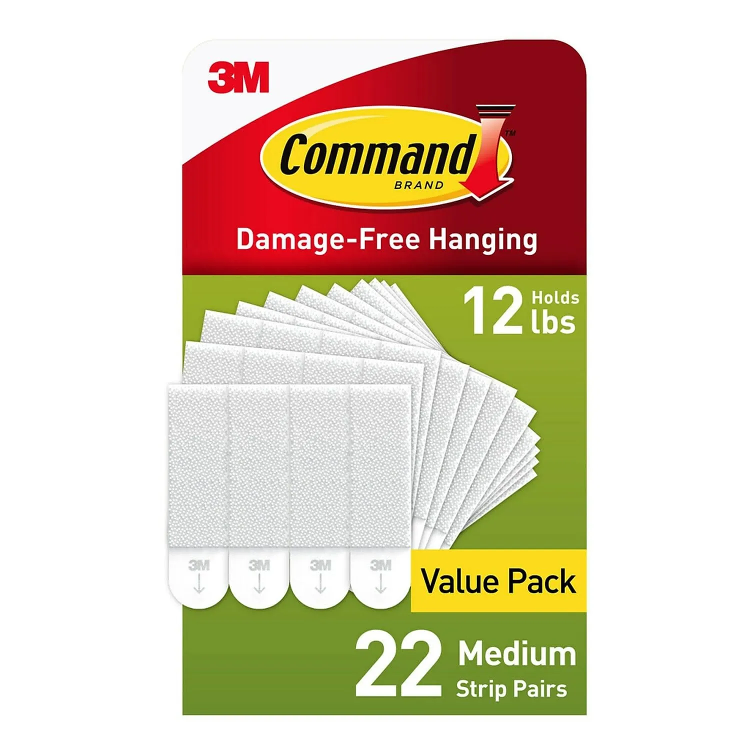 Command Medium Picture Hanging Strips, 22 Pairs (44 Strips), White — Damage-Free, No Tools