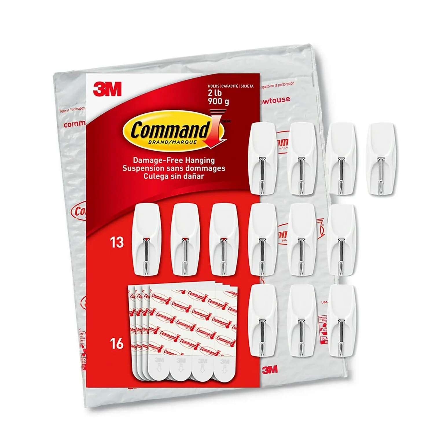 Command® Medium Wire Hooks, 13 Hooks, 16 White Adhesive Strips, Damage Free Hanging Picture Hangers, No Tools Wall Hanging for Back to School Dorm Organization For Living Spaces