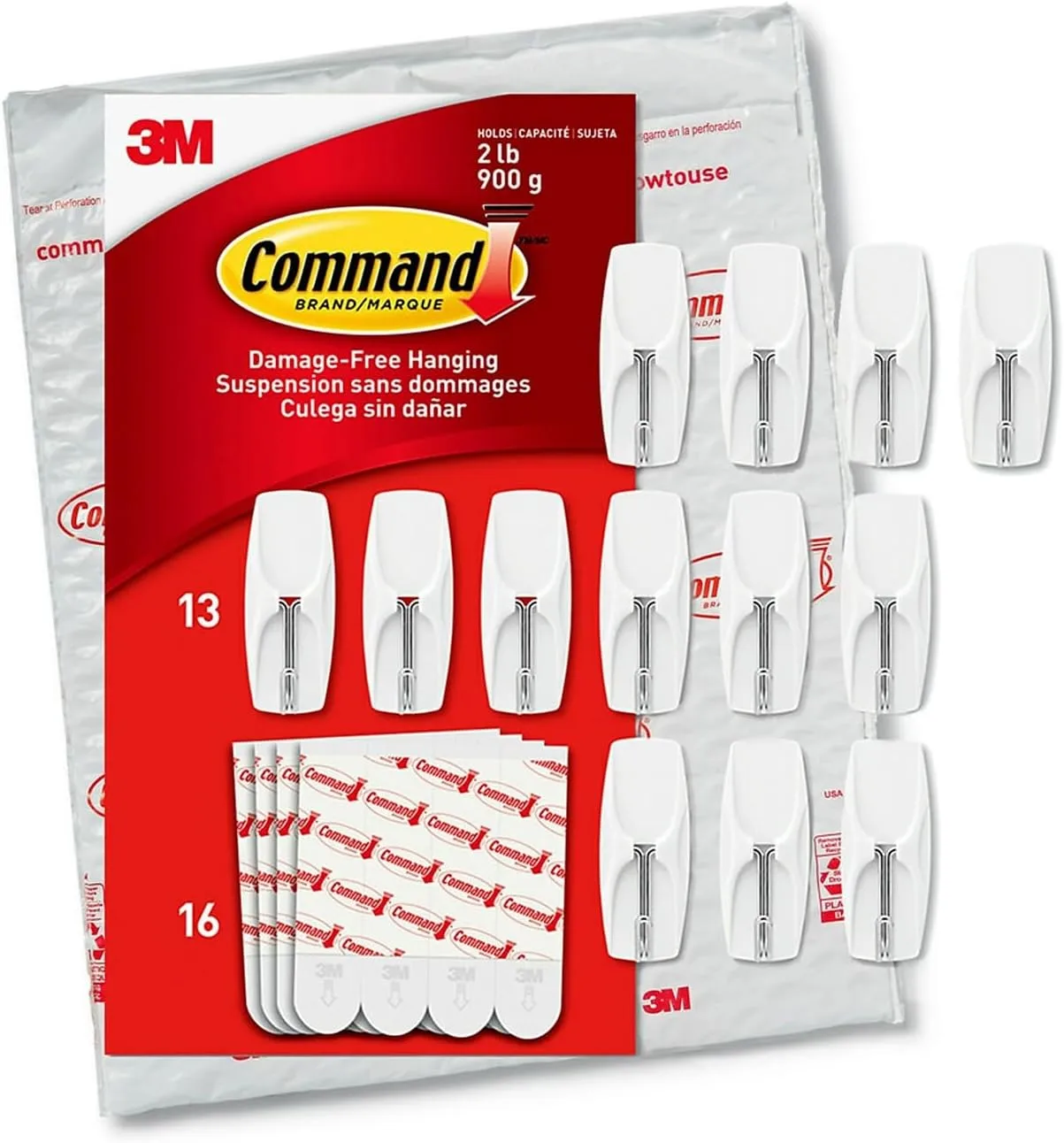 Command® Medium Wire Hooks, 13 Hooks, 16 White Adhesive Strips, Damage Free Hanging Picture Hangers, No Tools Wall Hanging for Back to School Dorm Organization For Living Spaces