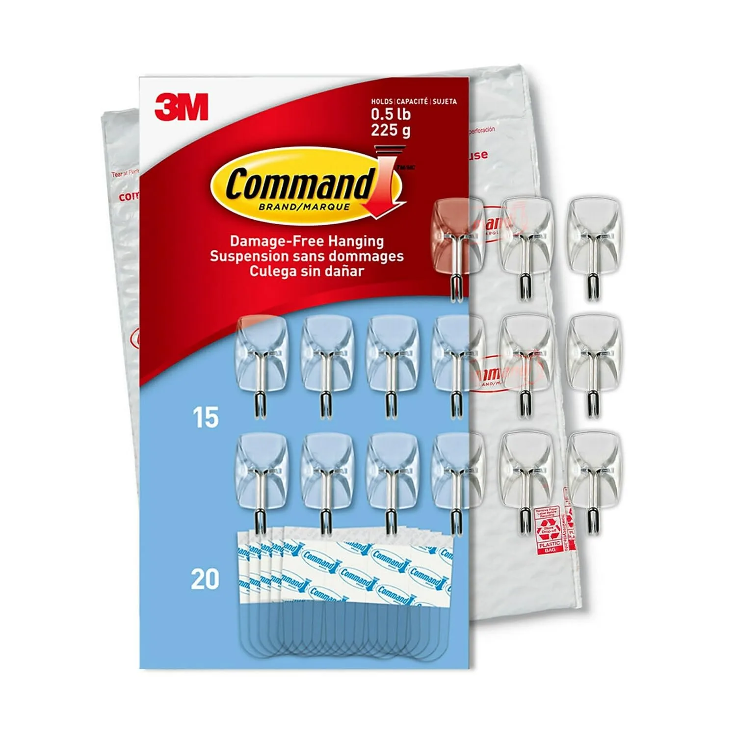 Command Small Wire Hooks, 15 Hooks, 20 Clear Adhesive Strips, Damage Free Hanging Picture Hangers, No Tools Wall Hanging Strips For Living Spaces