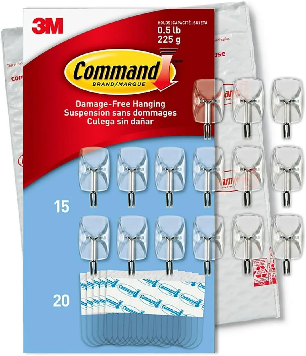 Command Small Wire Hooks, 15 Hooks, 20 Clear Adhesive Strips, Damage Free Hanging Picture Hangers, No Tools Wall Hanging Strips For Living Spaces