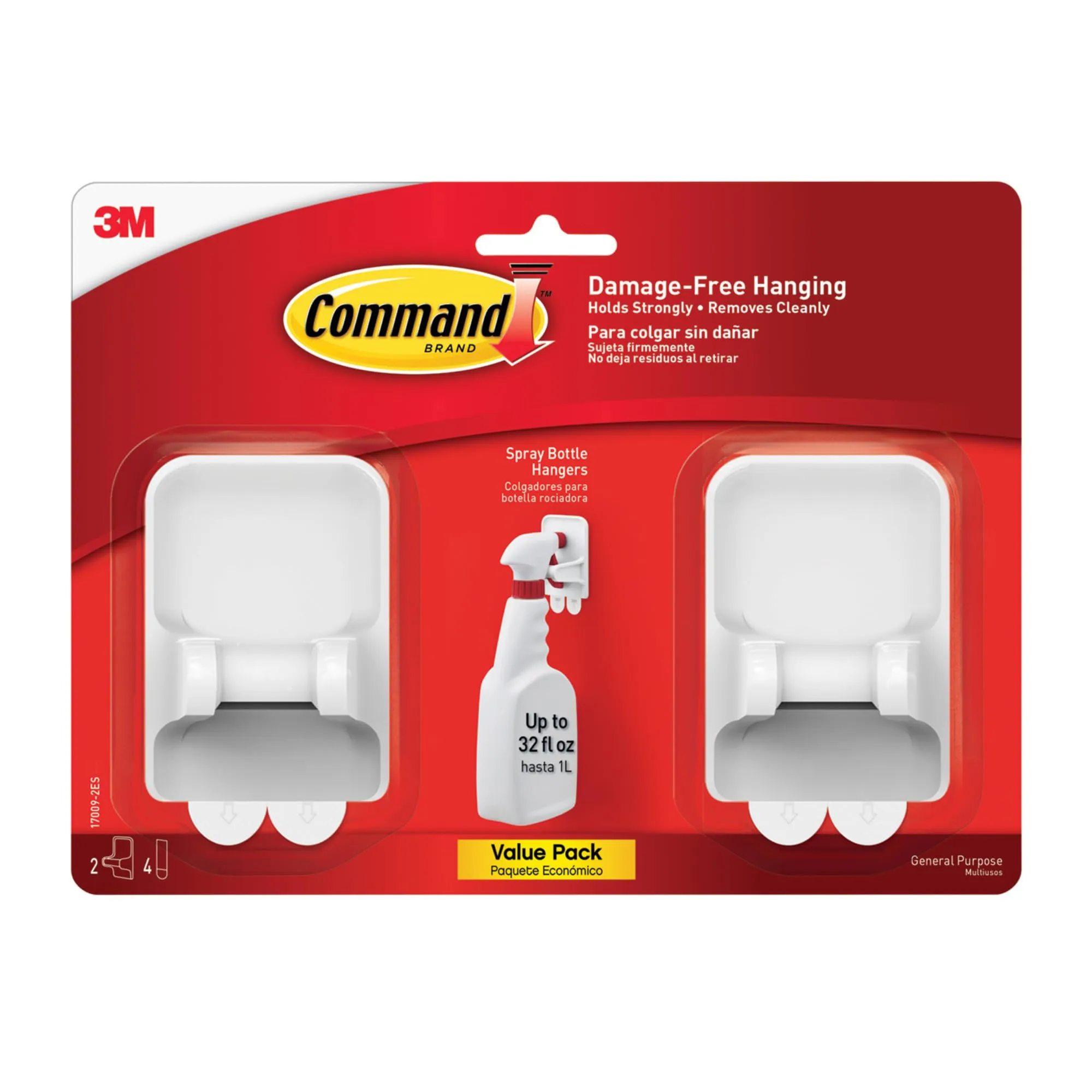 Command Spray Bottle Hangers, 2 Pack, White, with 4 Adhesive Strips