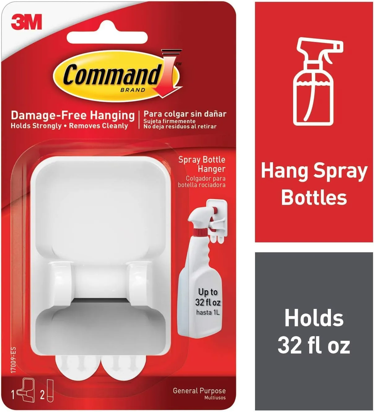 Command Spray Bottle Hangers, 2 Pack, White, with 4 Adhesive Strips