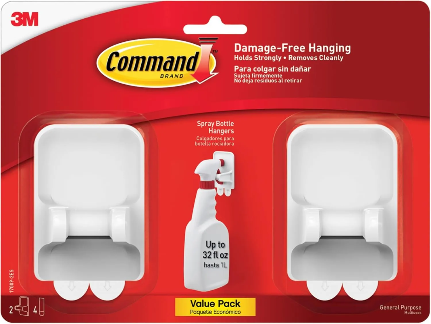 Command Spray Bottle Hangers, 2 Pack, White, with 4 Adhesive Strips