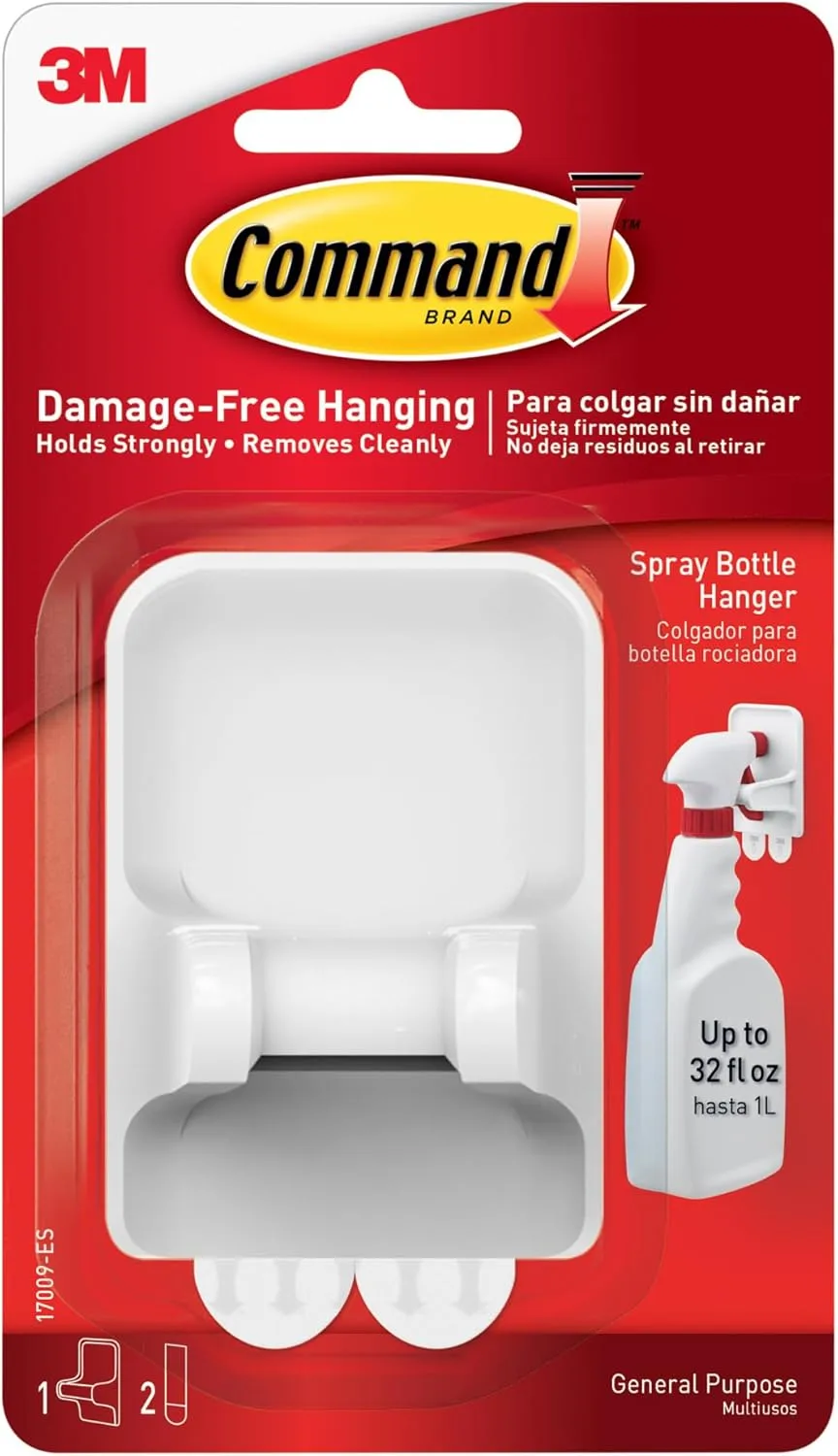 Command Spray Bottle Hangers, 2 Pack, White, with 4 Adhesive Strips