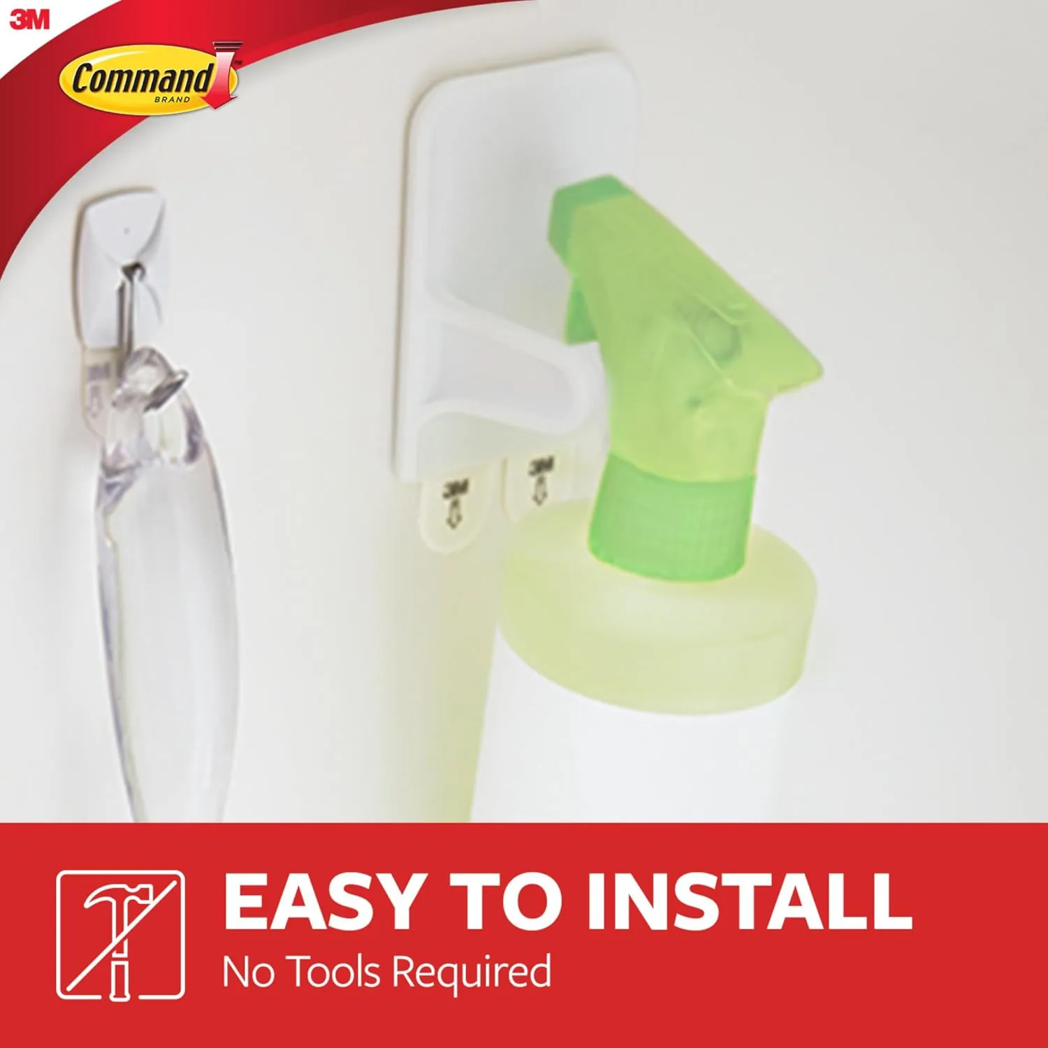 Command Spray Bottle Hangers, 2 Pack, White, with 4 Adhesive Strips