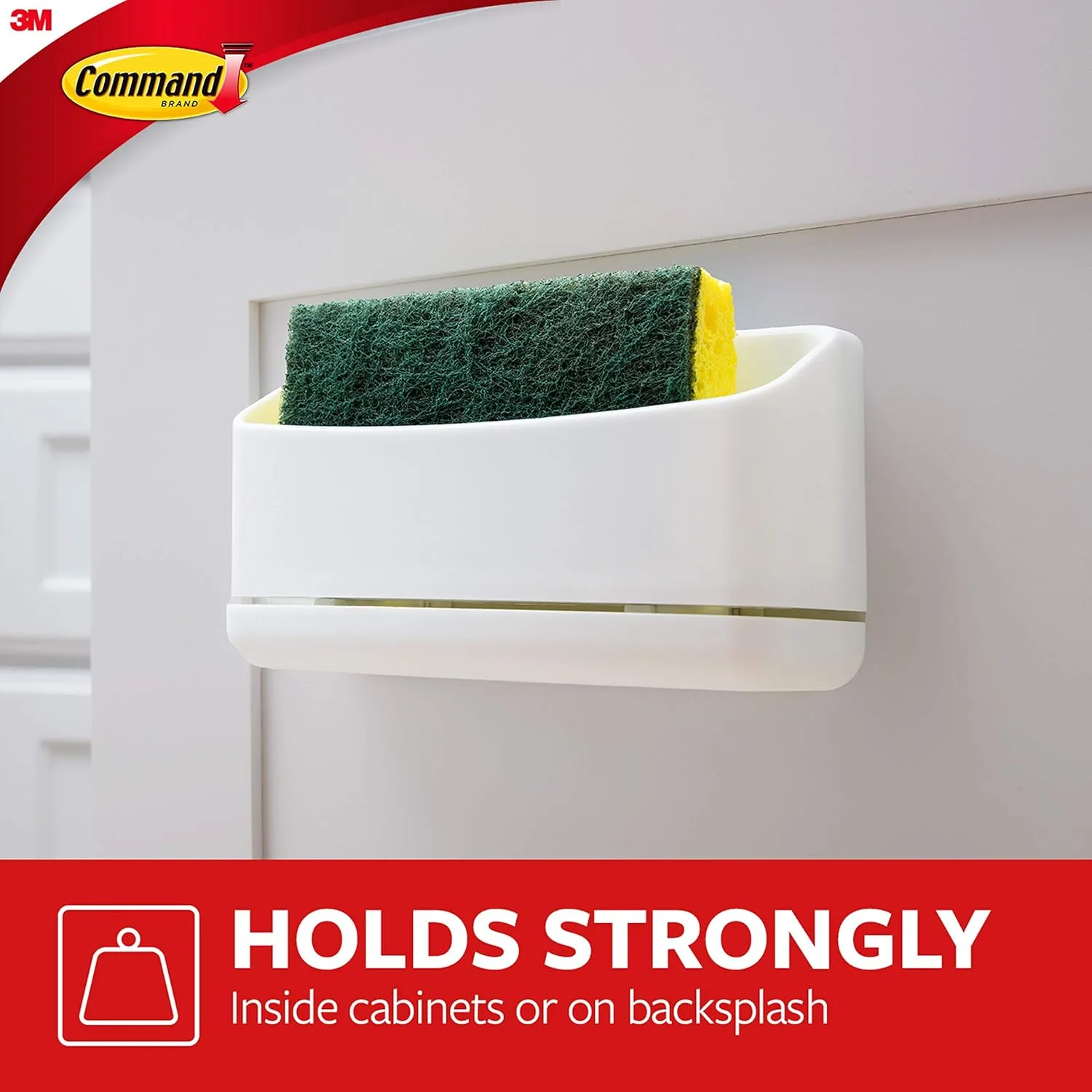 Command Under Sink Sponge Caddy, 9.38in H x 12in W x 7.75in D, White, 1 Pack