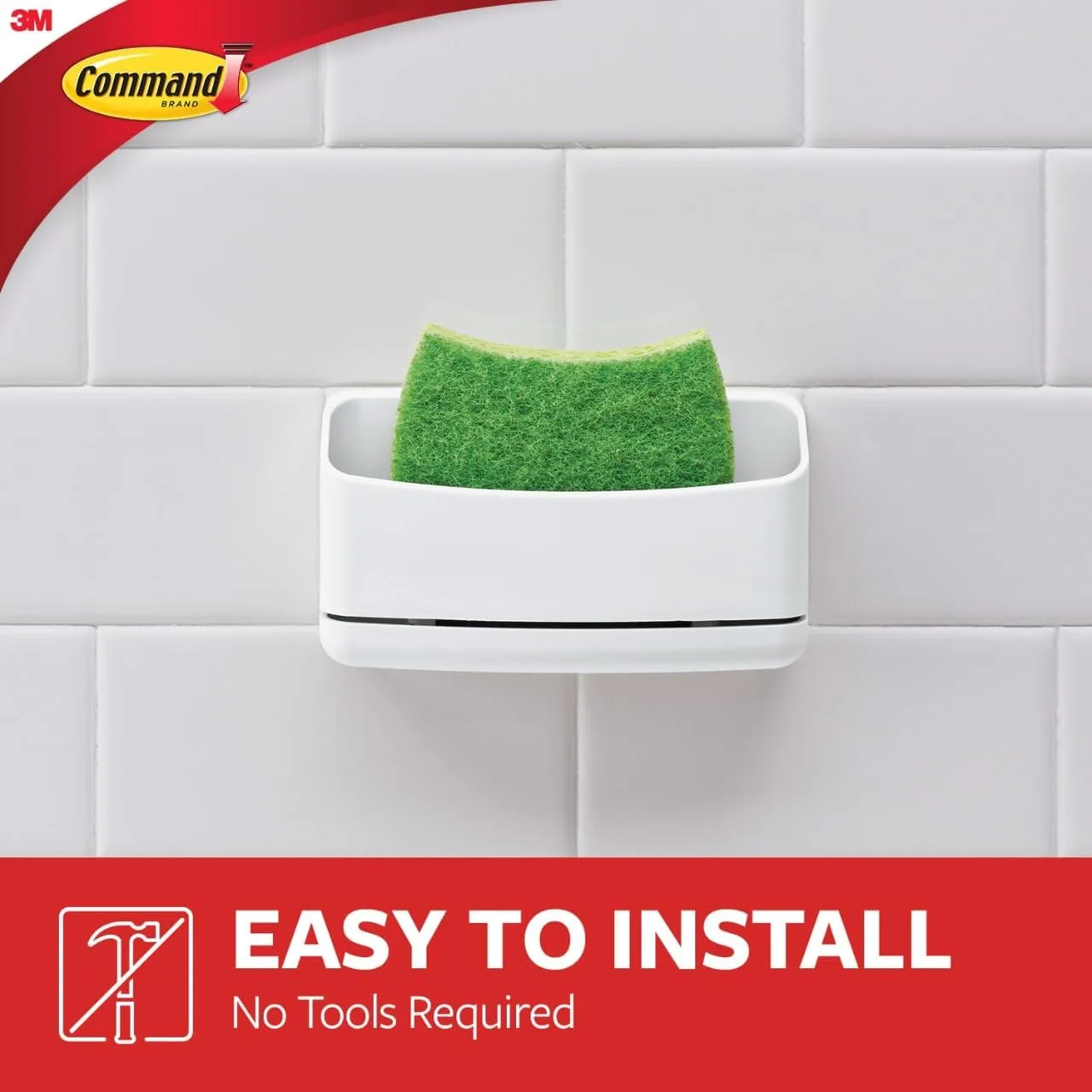 Command Under Sink Sponge Caddy, 9.38in H x 12in W x 7.75in D, White, 1 Pack