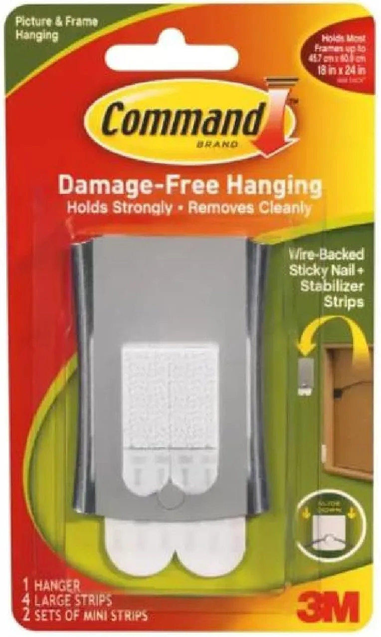 Command Universal Frame Hangers, Damage Free Hanging Picture Hangers, No Tools Frame Hanger for Living Spaces, 1 Metal Picture Frame Hanger and 4 Large Command Strips