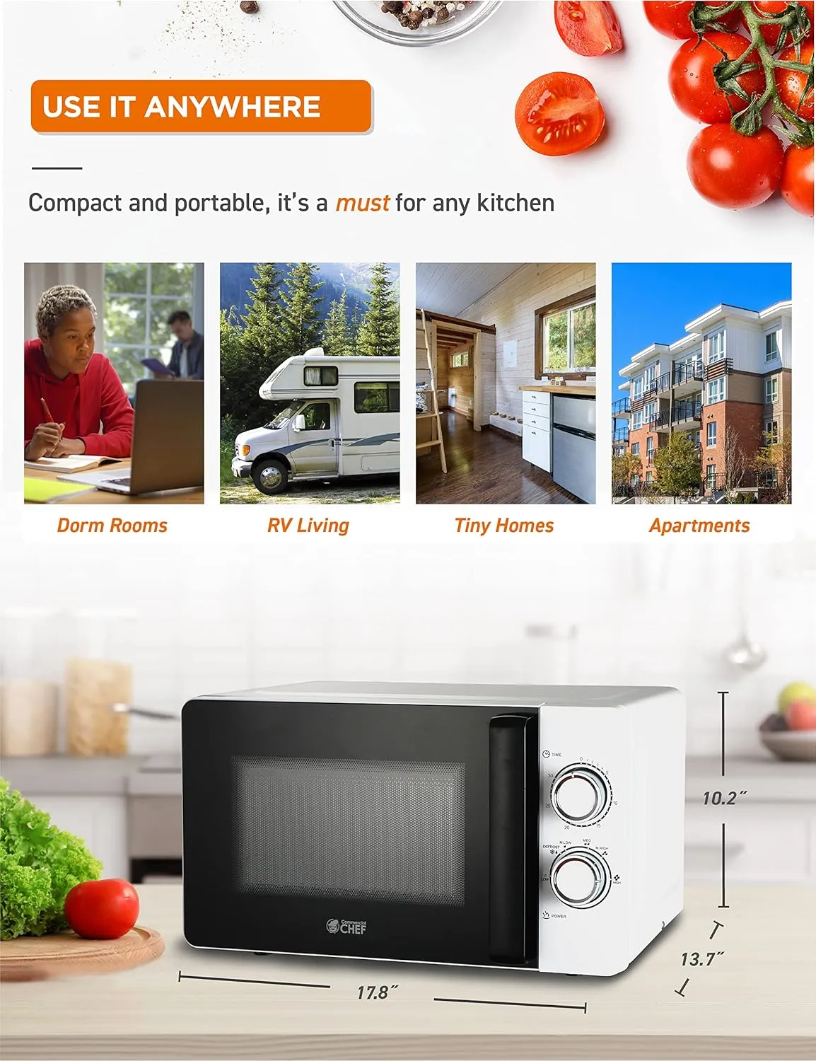 Commercial CHEF Small Microwave 0.7 Cu. Ft. Countertop Microwave with Mechanical Control
