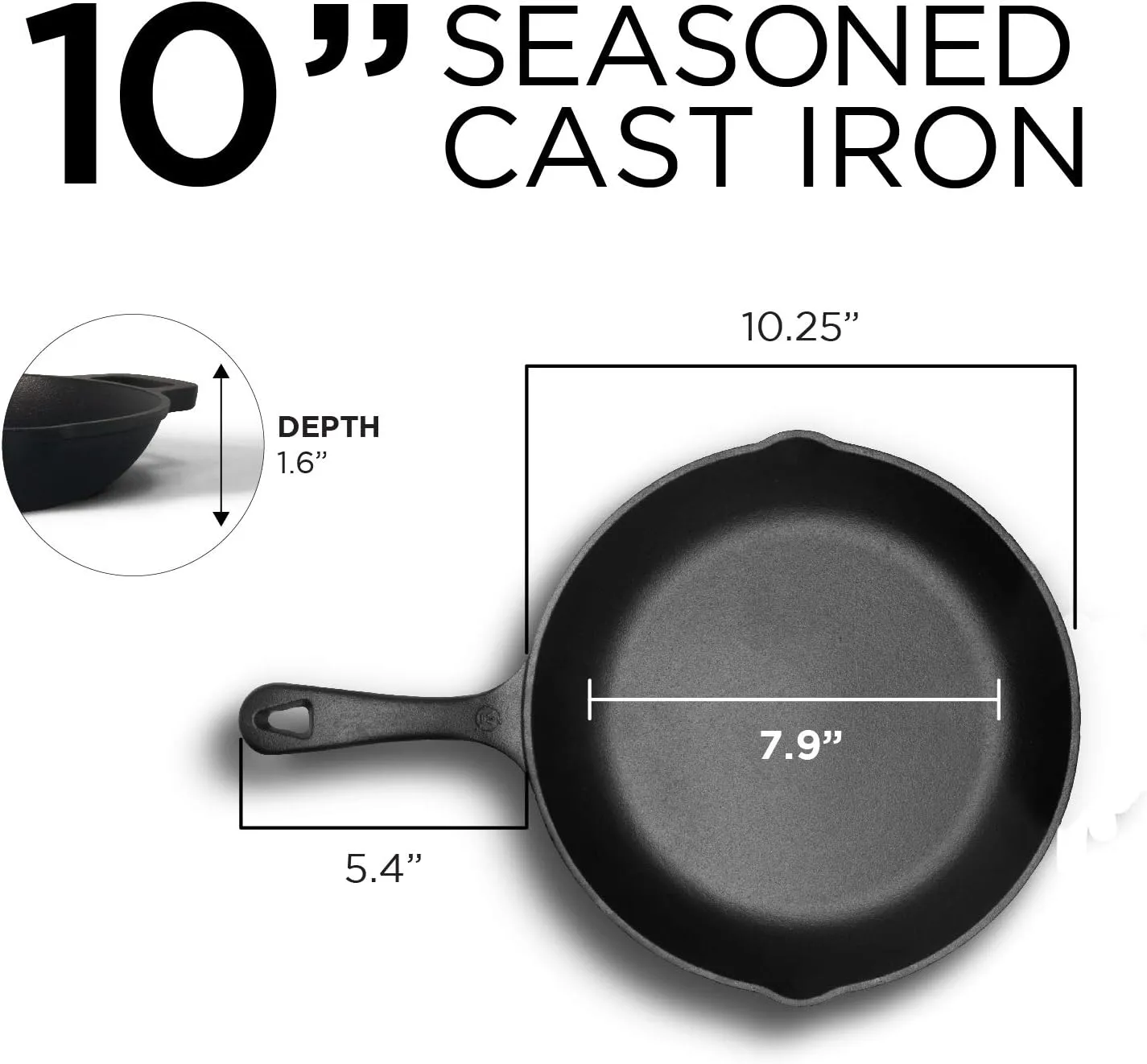 COMMERCIAL CHEF Pre-Seasoned Cast Iron Skillets
