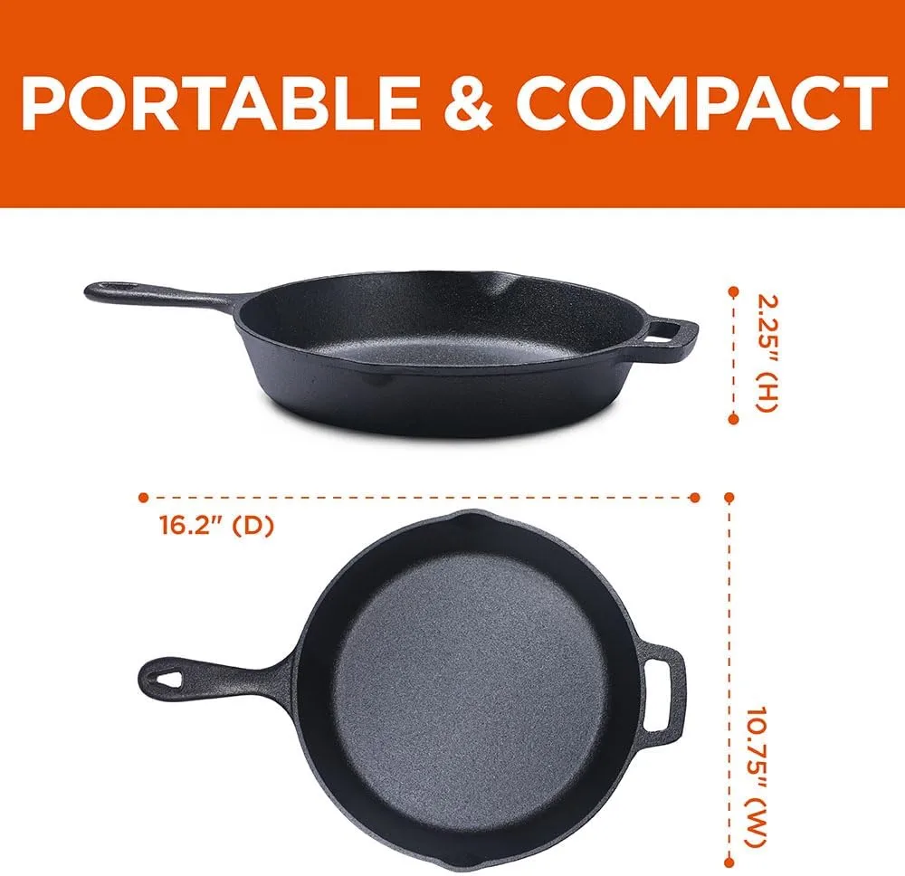 COMMERCIAL CHEF Pre-Seasoned Cast Iron Skillets