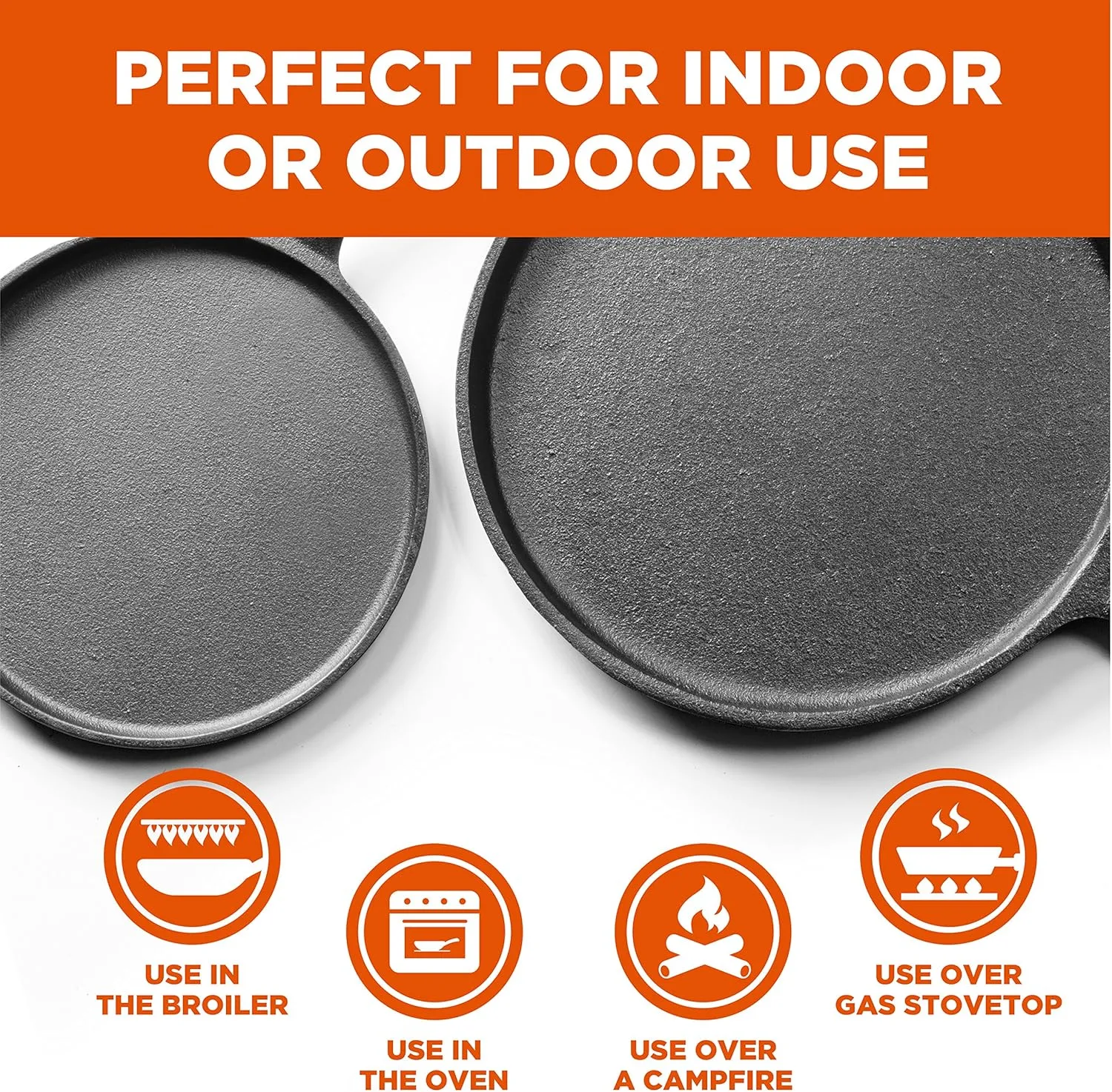 COMMERCIAL CHEF Preseasoned Cast Iron Round Griddle Pan