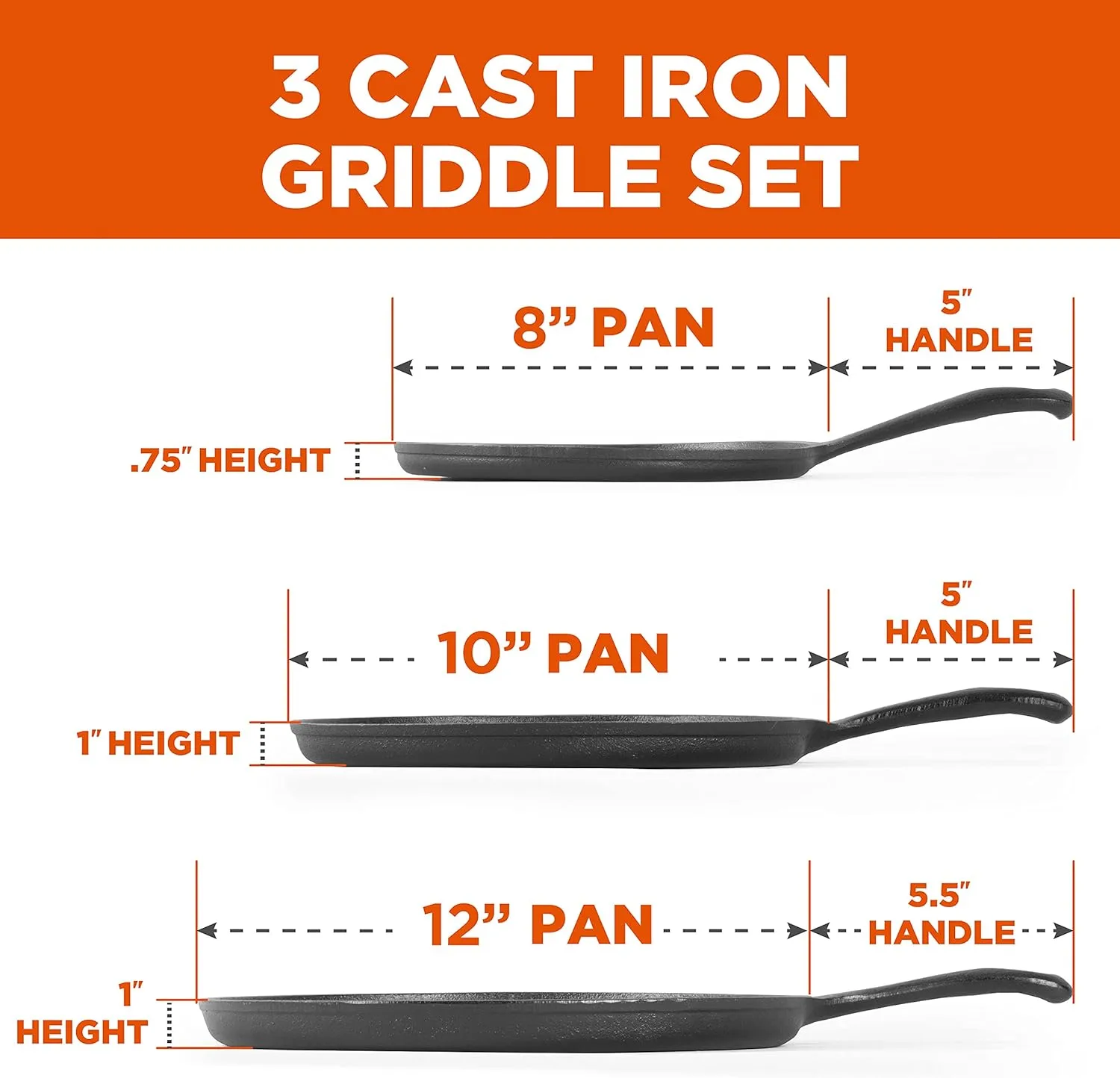 COMMERCIAL CHEF Preseasoned Cast Iron Round Griddle Pan