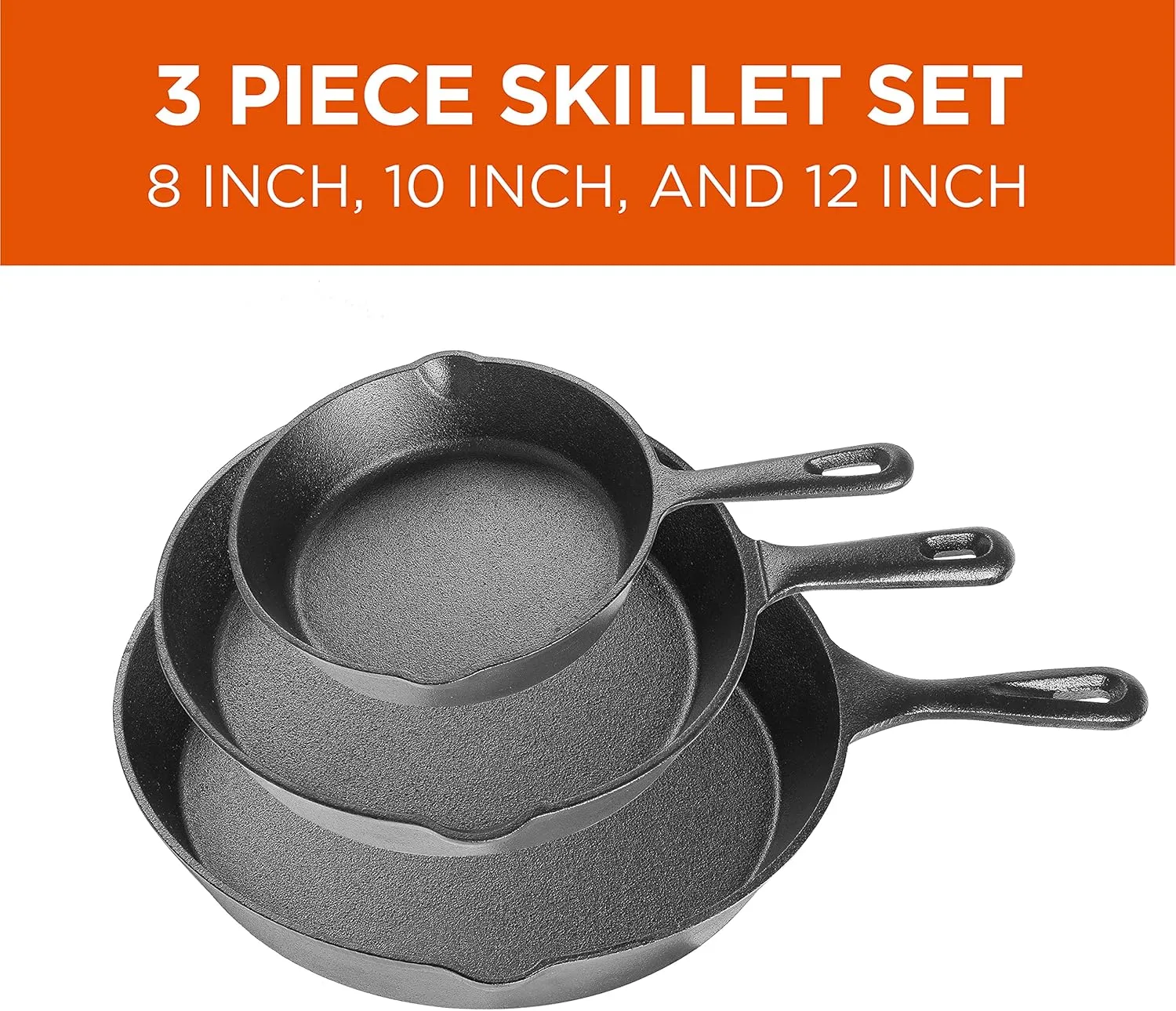 COMMERCIAL CHEF Pre-Seasoned Cast Iron Skillets