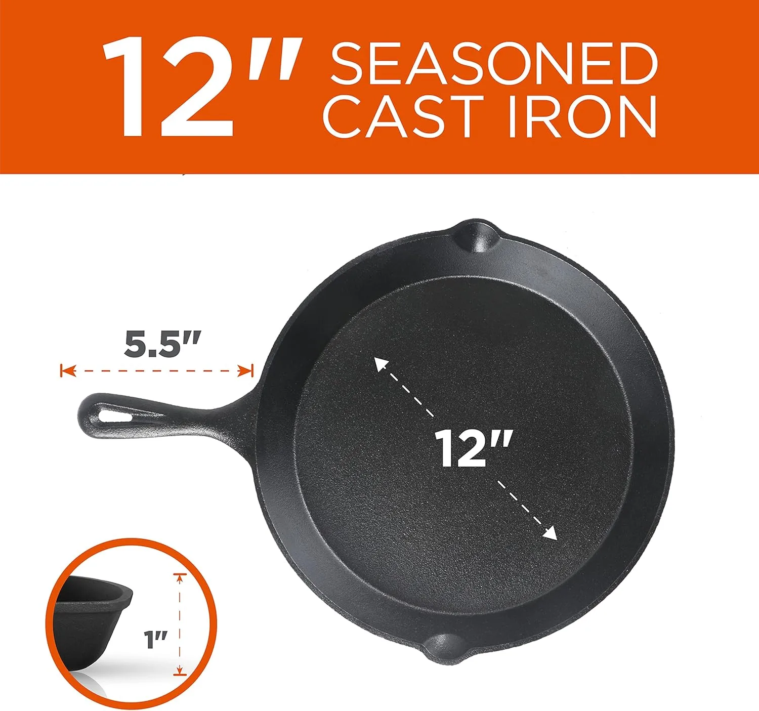 COMMERCIAL CHEF Pre-Seasoned Cast Iron Skillets