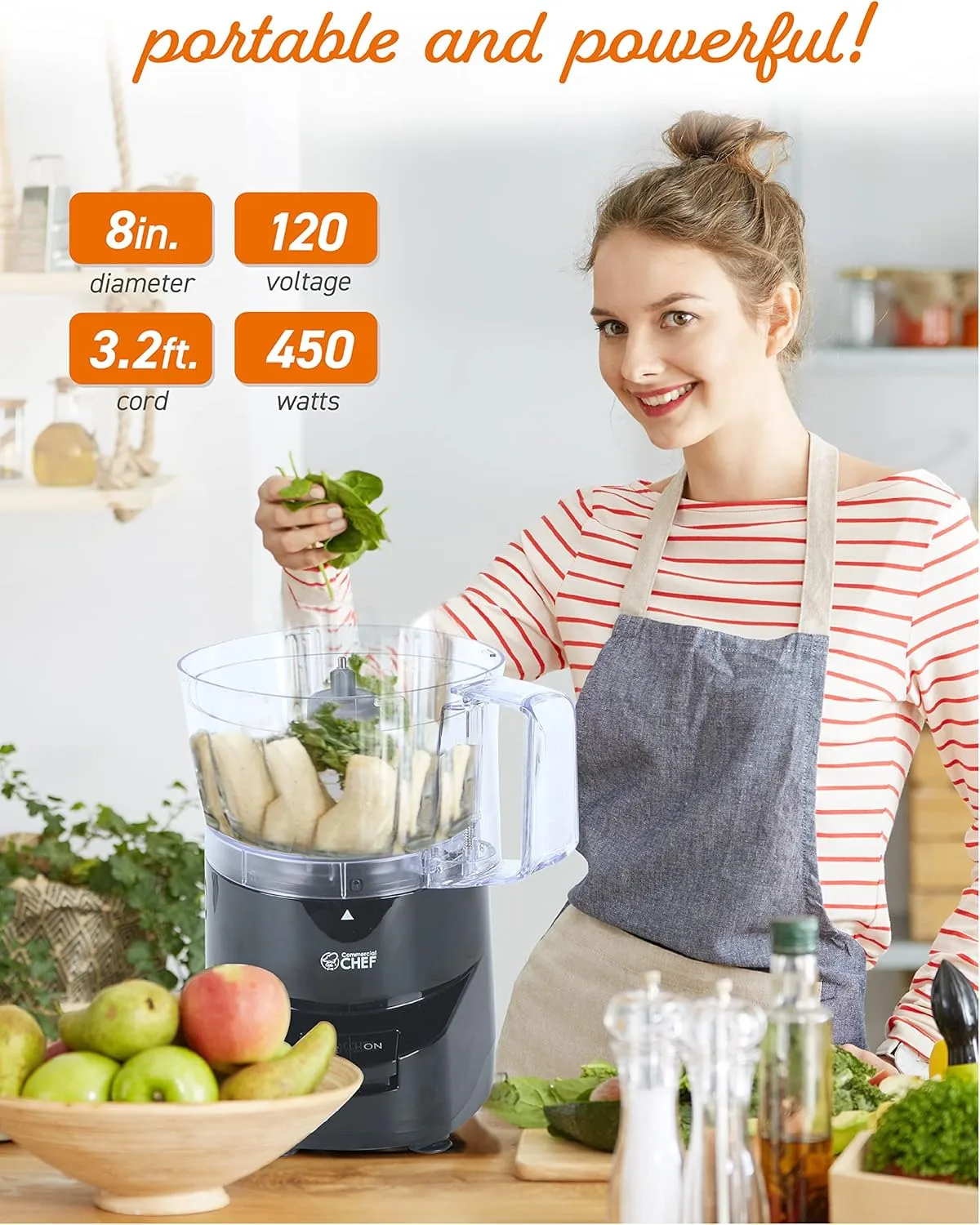 Commercial Chef 4-Cup 2-Speed Food Processor, Black