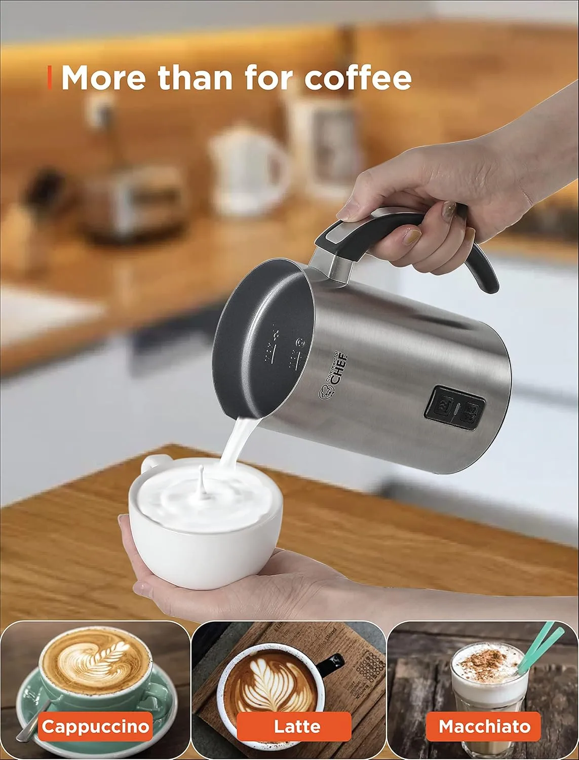 COMMERCIAL CHEF Cordless Milk Frother for Hot and Cold Milk, Cordless Frother, Milk Frother Handheld for Kitchen Coffee Bar