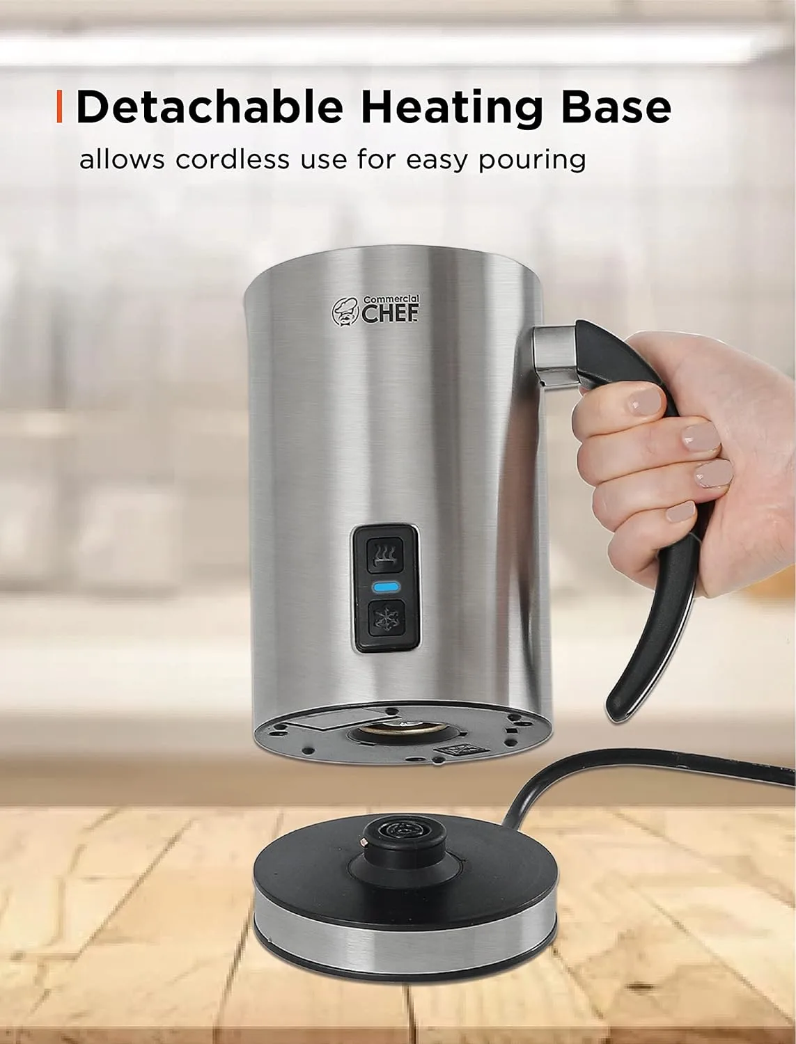 COMMERCIAL CHEF Cordless Milk Frother for Hot and Cold Milk, Cordless Frother, Milk Frother Handheld for Kitchen Coffee Bar