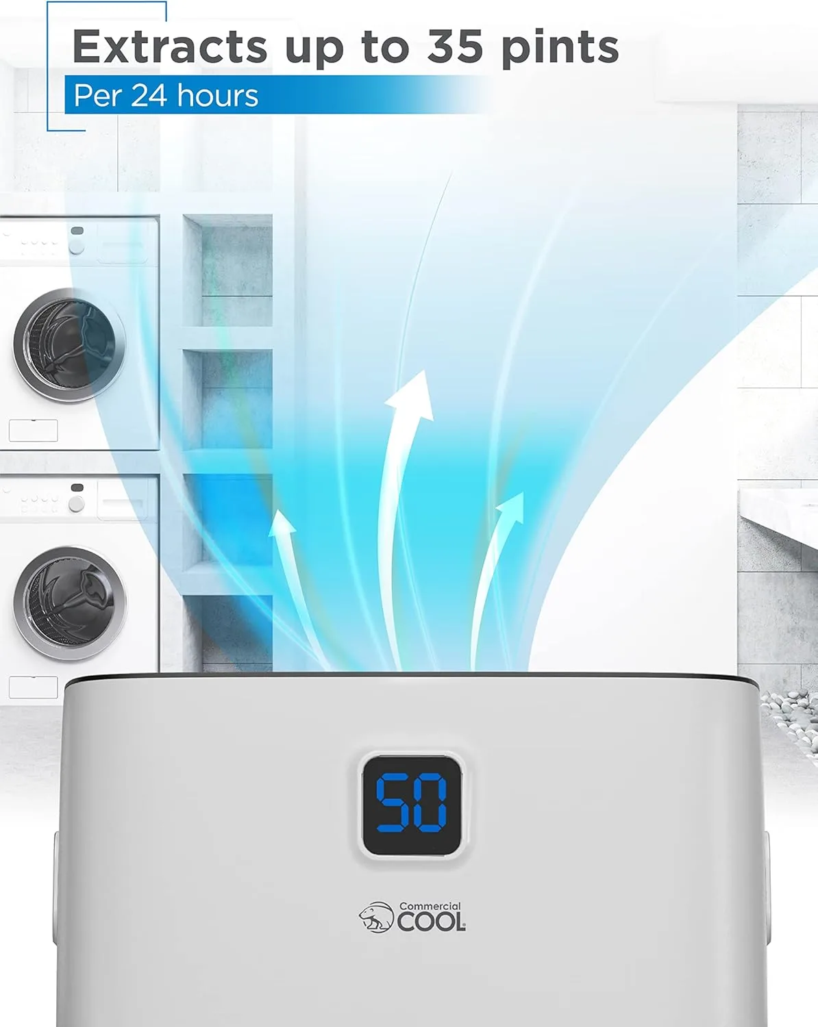 COMMERCIAL COOL 35 Pint Dehumidifier with Adjustable Humidistat, Portable, Home & Kitchen, Basement Use, 3000 Sq. Ft.