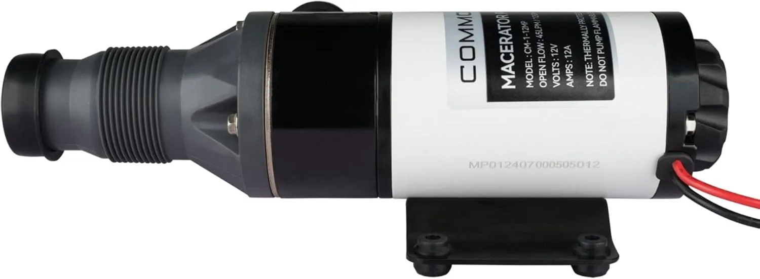 COMMODORE 12 GPM / 45 LPM Open Flow - 12V Macerator Pump for RV & Marine | Quad-Blade Chopping Design | Anti-Clog