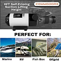 COMMODORE 12 GPM / 45 LPM Open Flow - 12V Macerator Pump for RV & Marine | Quad-Blade Chopping Design | Anti-Clog