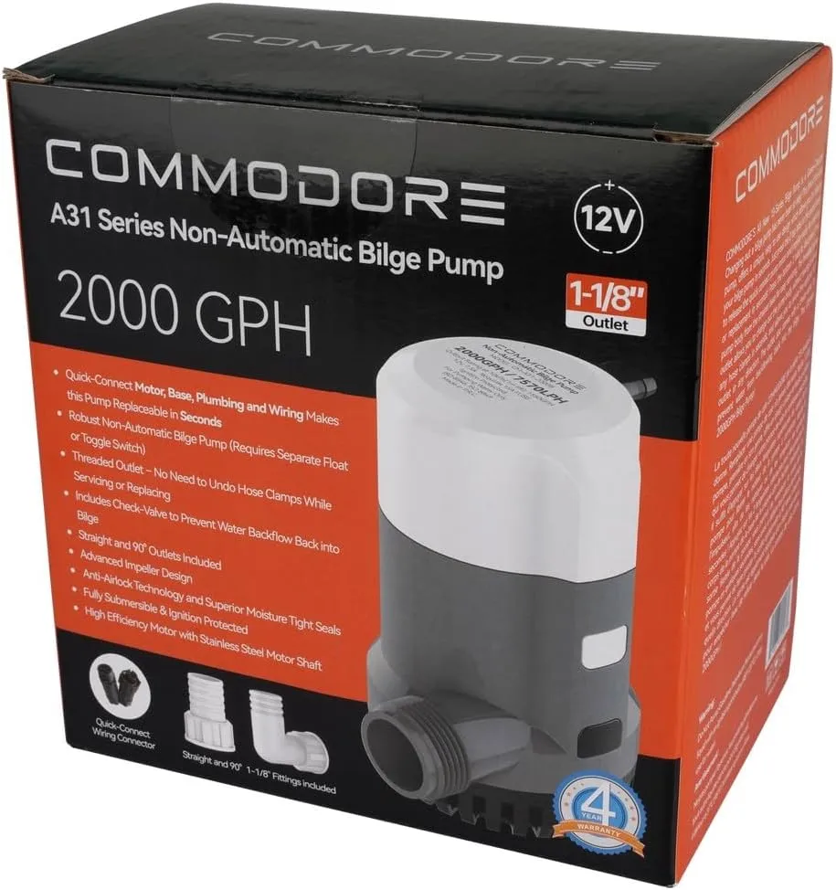 COMMODORE 31A-Series Non-Automatic Bilge Pump - 2000 gallons per hour / 12V