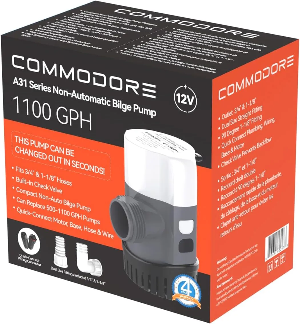COMMODORE 31A-Series Non-Automatic Bilge Pump - 1100 gallons per hour / 12V