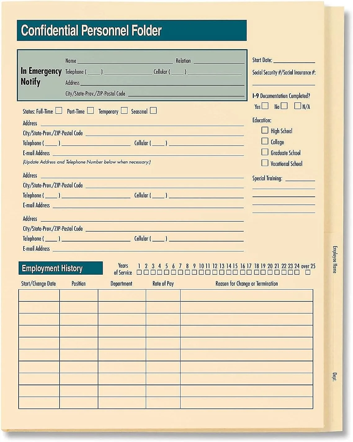 1-Part Personnel Folder, 25/Pack (A223)