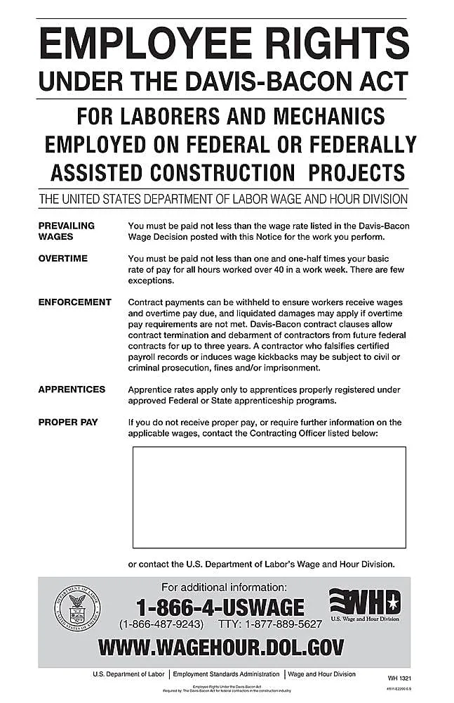 ComplyRight Davis-Bacon Act Poster, English, 11 x 17 in (E2200)