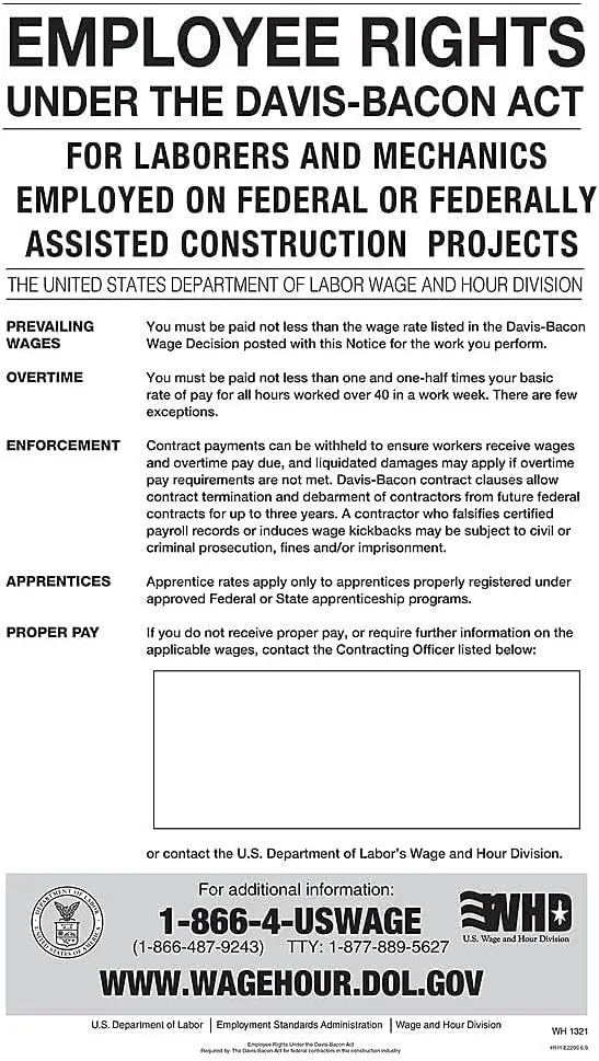 ComplyRight Davis-Bacon Act Poster, English, 11 x 17 in (E2200)