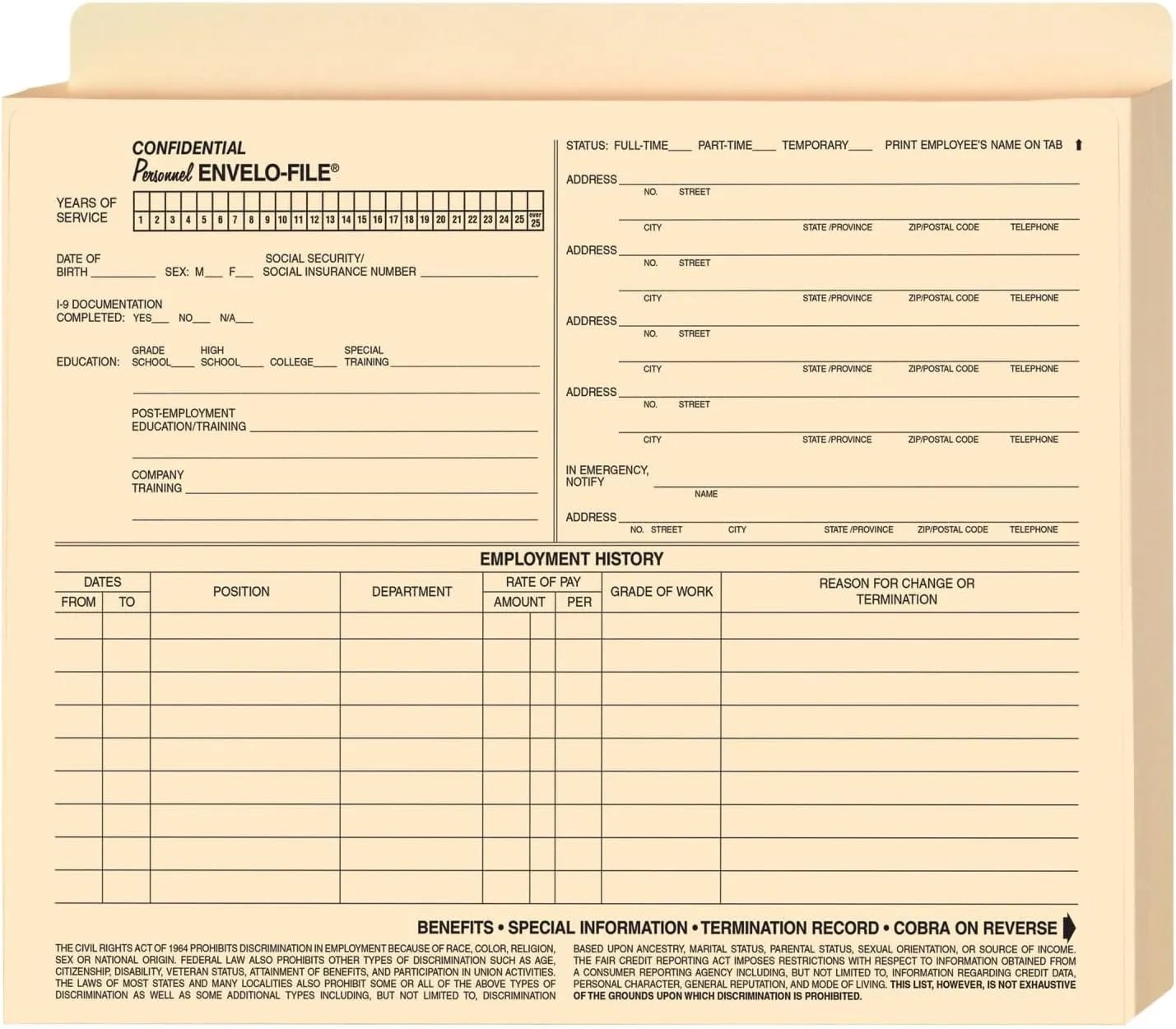 ComplyRight Expandable Personnel Envelo-Files, 11 3/4in x 9 1/2in x 1 1/2in, Pack Of 25