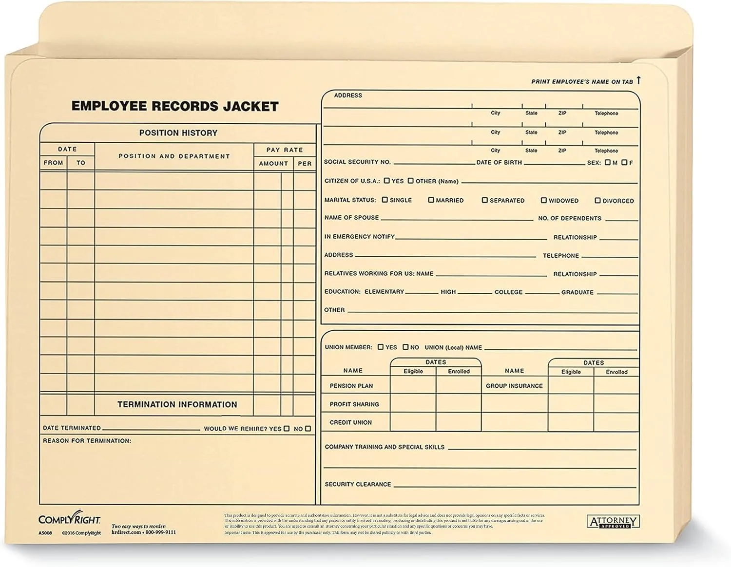 ComplyRight Letter-Size Expandable Employee Record Jackets, 12in x 9in x 1in, Pack Of 25